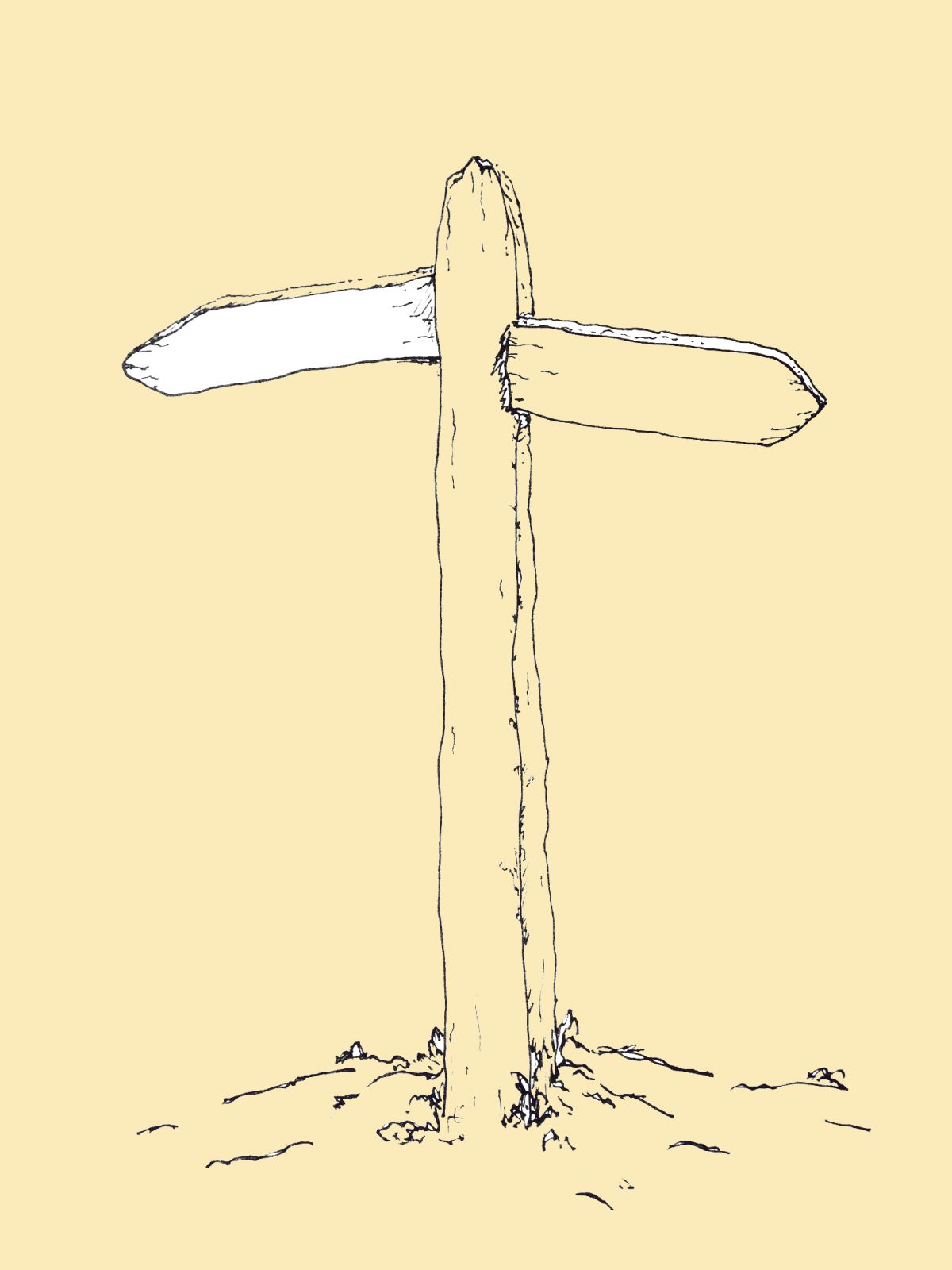 Line drawing of a finger post sign